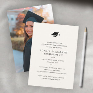 Simple Classic Black and White Photo Graduation Announcement