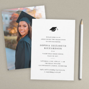 Simple Classic Black and White Photo Graduation  Announcement
