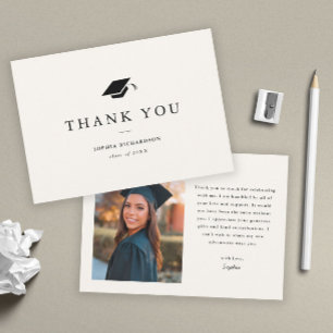 Simple Classic Black and White Photo Graduation Thank You Card