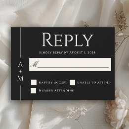 Simple Classic Black Elegant Monogram Wedding RSVP