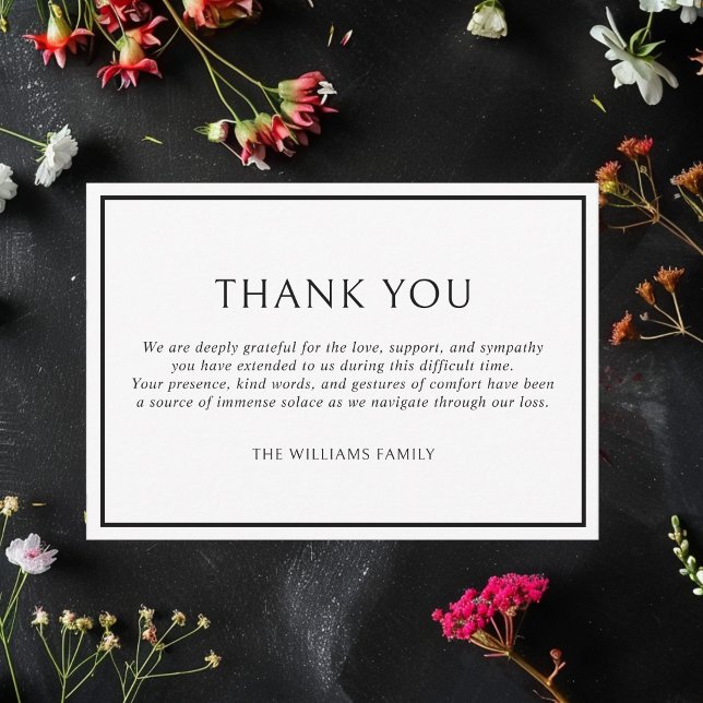 Simple Classic Black Frame Funeral Sympathy Thank You Card (Creator Uploaded)