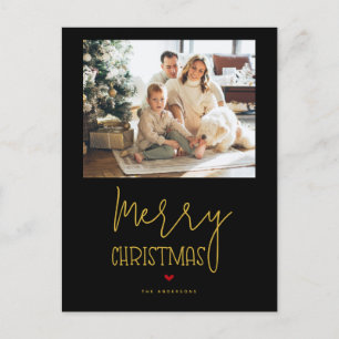 Simple Classic Black Gold Merry Christmas Photo Holiday Postcard