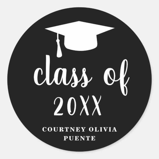 Simple Classic Black Graduation Cap Classic Round Sticker (Front)