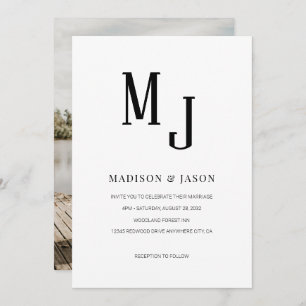 Simple Classic Black Roman Monogram Photo Wedding Invitation