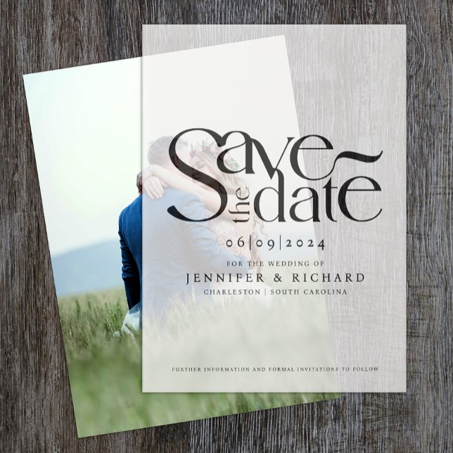 Simple Classic Black Save The Date Wedding Typo Vellum Invitations (Creator Uploaded)