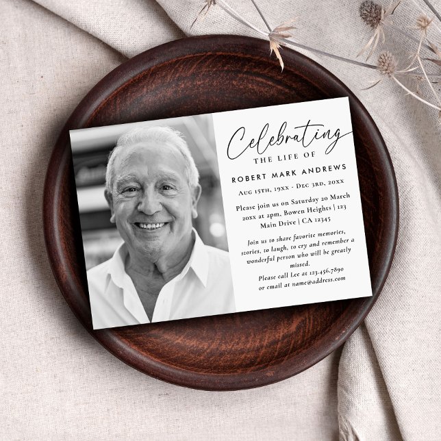 Simple Classic Black White Celebration of Life Invitation (Creator Uploaded)