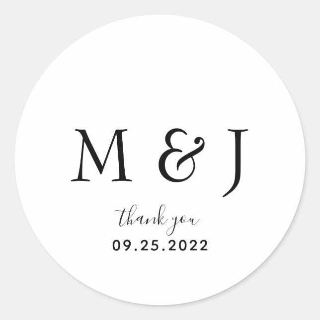 Simple Classic Black White Monogram  Round Sticker (Front)