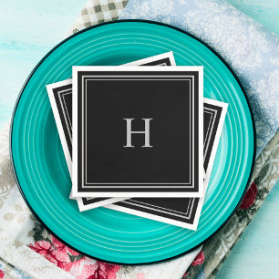 Simple Classic Black with Grey Monogram Napkin