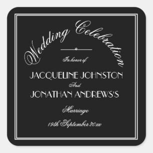 Simple Classic Black with White Script Square Sticker