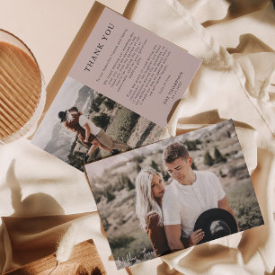 Simple Classic Boho Beige 2 Photo Wedding Thank You Card