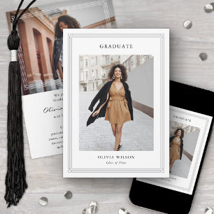 Simple Classic Border 2 Photo Elegant Graduation Announcement