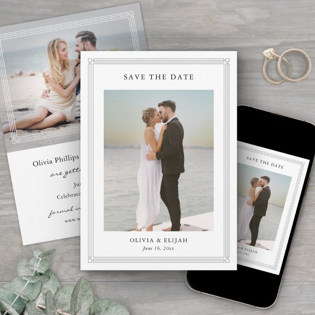 Simple Classic Border 2 Photo Elegant Wedding Save The Date (Creator Uploaded)