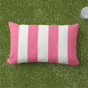 Simple Classic Bright Pink Cabana Stripes Lumbar Cushion