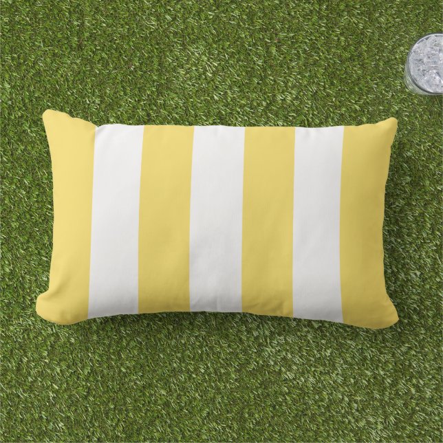 Simple Classic Bright Yellow Cabana Stripes Lumbar Cushion (Grass)
