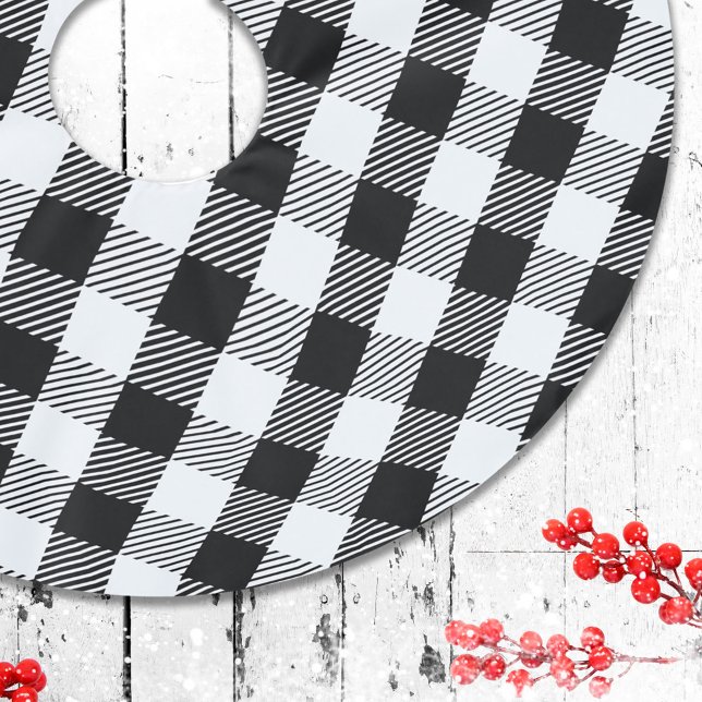 Simple Classic Buffalo Check Black White Pattern Brushed Polyester Tree Skirt (Simple Buffalo check pattern Christmas tree skirt.)