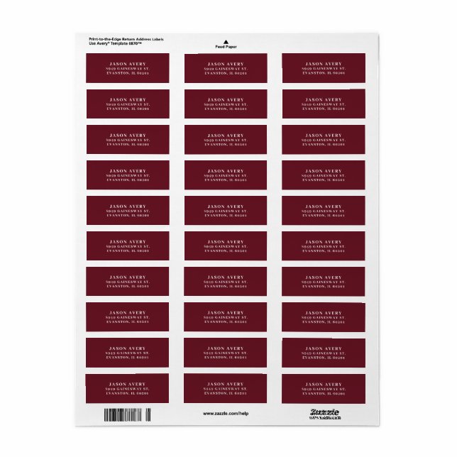 Simple Classic Burgundy Return Address Text Based  (Full Sheet)