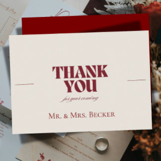 Simple classic Burgundy wedding thank you cards