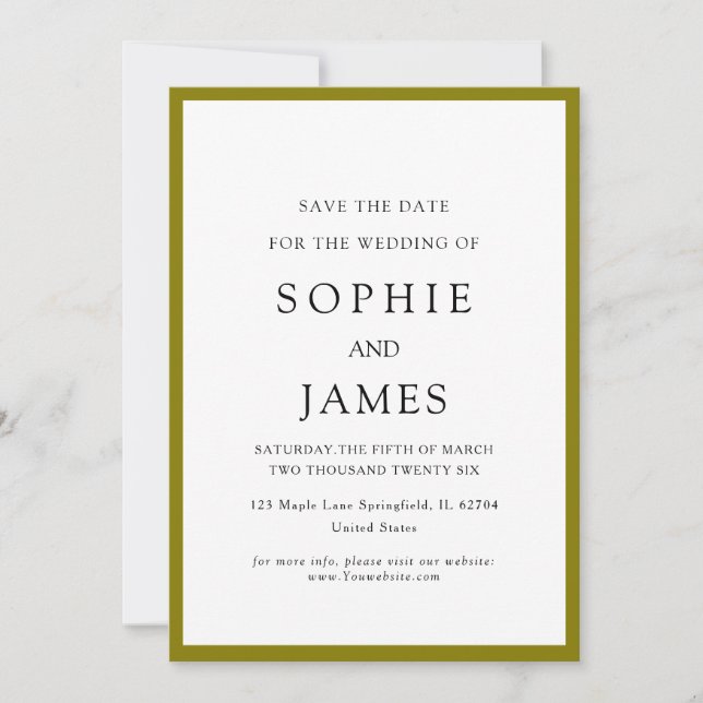 Simple classic chic colour save the date  Wedding Invitation (Front)