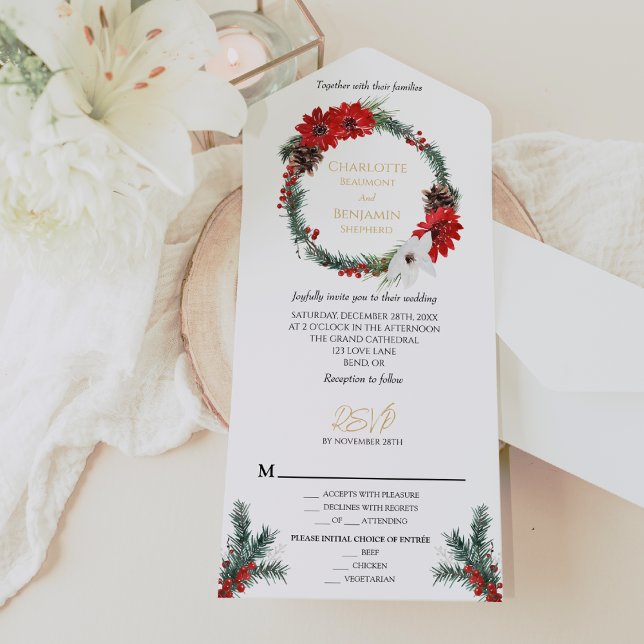Simple Classic Christmas Formal Menu RSVP Wedding All In One Invitation (Creator Uploaded)