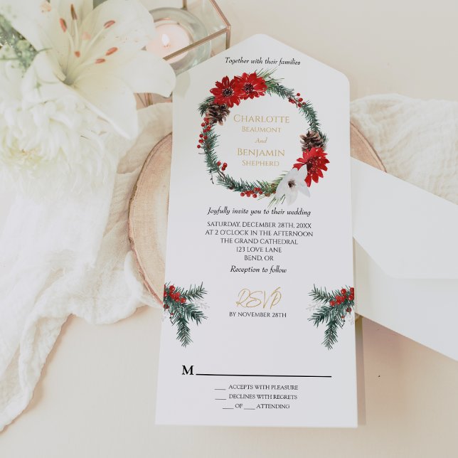 Simple Classic Christmas Formal Wedding All In One Invitation (Creator Uploaded)