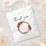 Simple Classic Christmas Modern Wedding Favour Bags<br><div class="desc">This simple classic Christmas modern wedding favour bag features a clean, bright white backdrop with simple, minimalist black and gold lettering and handwritten calligraphy accents. Embellishments of beautiful and classic green and red Christmas wreaths with delicate gold features create a perfect winter holiday aesthetic while maintaining a polished elegance for...</div>