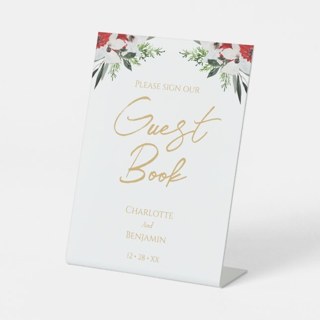 Simple Classic Christmas Wedding Guest Book Sign (Front)