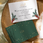 Simple Classic Christmas Wedding Menu RSVP Card<br><div class="desc">This simple classic Christmas wedding menu rsvp card features a clean, bright white backdrop with simple, minimalist black and gold lettering and handwritten calligraphy accents. Embellishments of beautiful and classic green and red Christmas wreaths with delicate gold features create a perfect winter holiday aesthetic while maintaining a polished elegance for...</div>