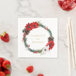 Simple Classic Christmas Wedding Napkin<br><div class="desc">This simple classic Christmas wedding napkin features a clean, bright white backdrop with simple, minimalist black and gold lettering and handwritten calligraphy accents. Embellishments of beautiful and classic green and red Christmas wreaths with delicate gold features create a perfect winter holiday aesthetic while maintaining a polished elegance for your Christmas...</div>