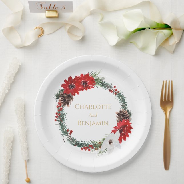 Simple Classic Christmas Wedding Paper Plate (Wedding)