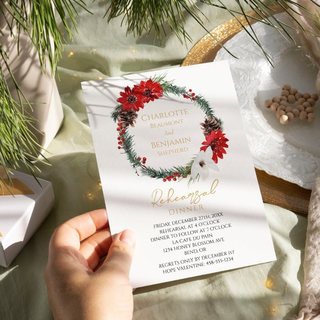 Simple Classic Christmas Wedding Rehearsal Dinner Invitation (Creator Uploaded)