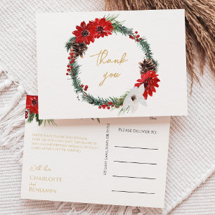 Simple Classic Christmas Wedding Thank You Postcard