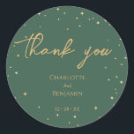 Simple Classic Christmas Wedding Thank You Sticker<br><div class="desc">This simple classic Christmas wedding thank you sticker features a clean, bright white backdrop with simple, minimalist black and gold lettering and handwritten calligraphy accents. Embellishments of beautiful and classic green and red Christmas wreaths with delicate gold features create a perfect winter holiday aesthetic while maintaining a polished elegance for...</div>