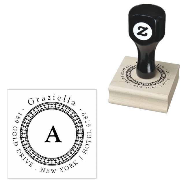 Simple Classic Circle Monogram Return Address  Rubber Stamp (Stamped)