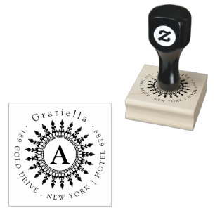 Simple Classic Circle Monogram Return Address Rubber Stamp