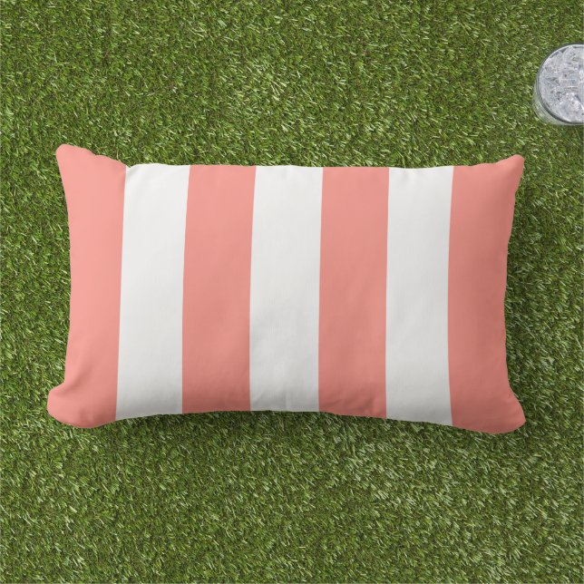 Simple Classic Coral Cabana Stripes Lumbar Cushion (Grass)