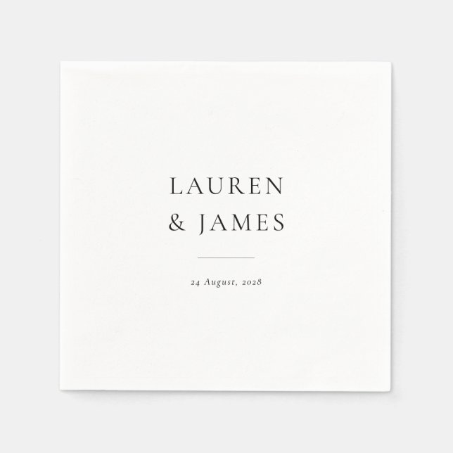 Simple Classic Couples Name & Date Wedding Napkin (Front)