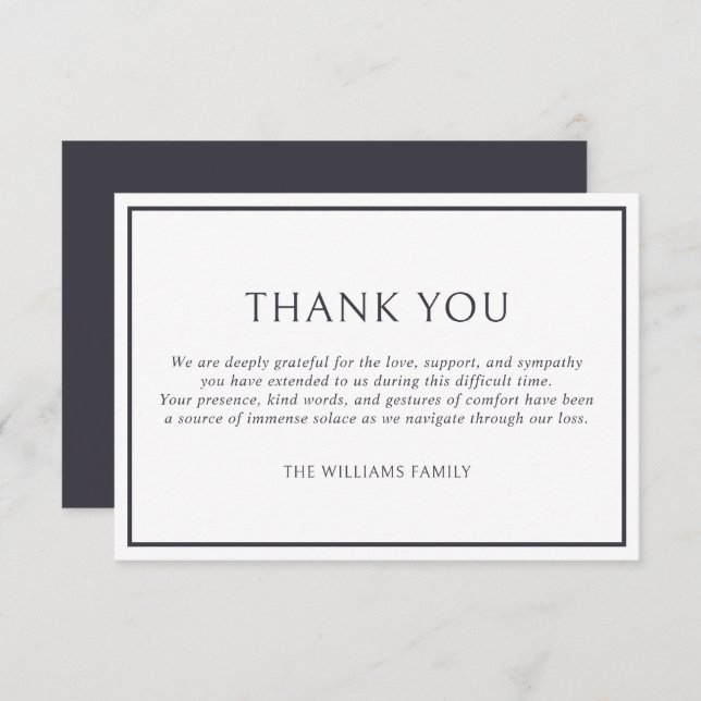 Simple Classic Dark Grey Frame Funeral Sympathy Thank You Card (Front/Back)