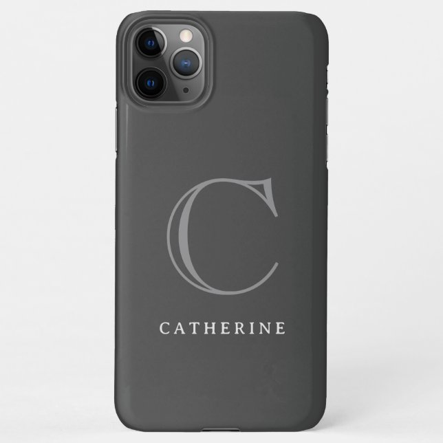 Simple Classic Dark Grey Script Monogram iPhone Case (Back)