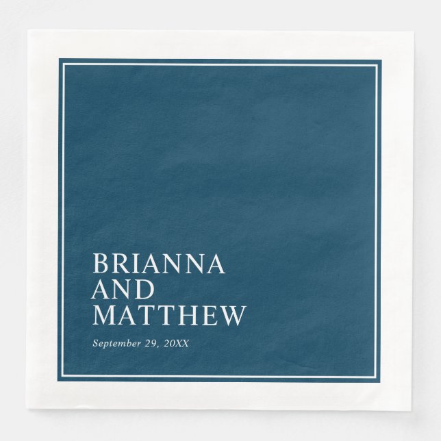 Simple Classic Double Frame in Navy Blue and White Napkin (Front)