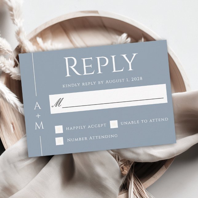 Simple Classic Dusty Blue Elegant Monogram RSVP (Creator Uploaded)