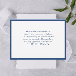 Simple Classic Elegant Blue Memorial Bereavement Thank You Card