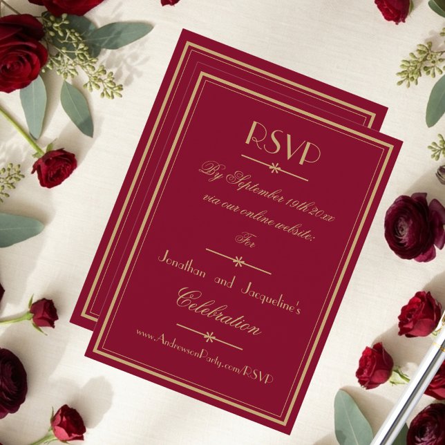 Simple Classic Elegant Gold Script Chic Burgundy RSVP Card (Explore our Burgundy Red Wedding Collection for lots of matching items for your special day.)