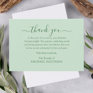 Simple Classic Elegant Green Memorial Bereavement Thank You Card