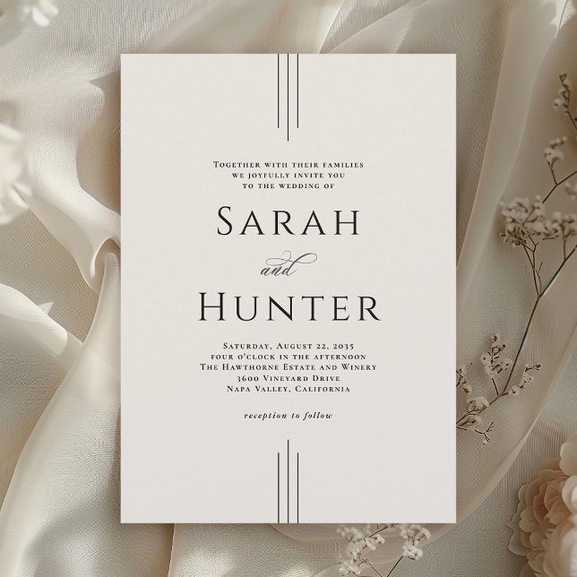 Simple Classic Elegant Ivory Typography Wedding Invitation (Available in both printed and instant download digital formats.)