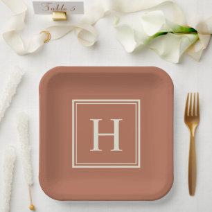 Simple Classic Elegant Monogram on Terracotta Paper Plate