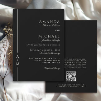 Simple Classic Elegant Monogram QR code Wedding Invitation