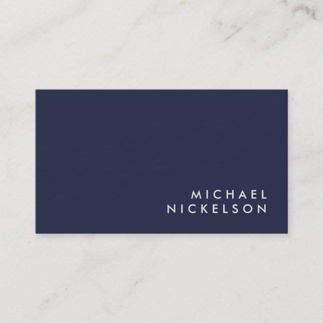 Simple Classic Elegant | Name on Dark Navy Blue Business Card (Front)