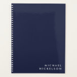 Simple Classic Elegant | Name on Dark Navy Blue Planner<br><div class="desc">This elegant, professional planner features your name in a white classic font at the bottom right corner, on a dark navy blue background.</div>