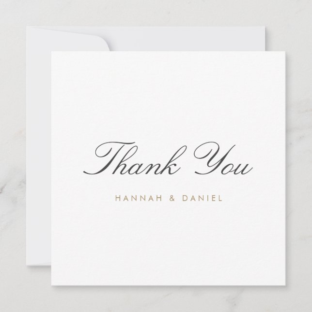 Simple Classic Elegant Script Gold Wedding Thank You Card (Front)