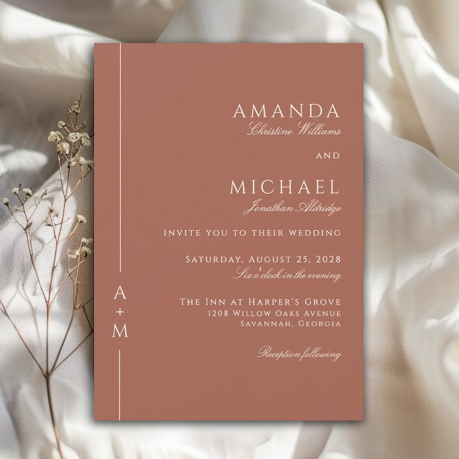 Simple Classic Elegant Terracotta Minimal Wedding Invitation (Available in both printed and instant download digital formats.)